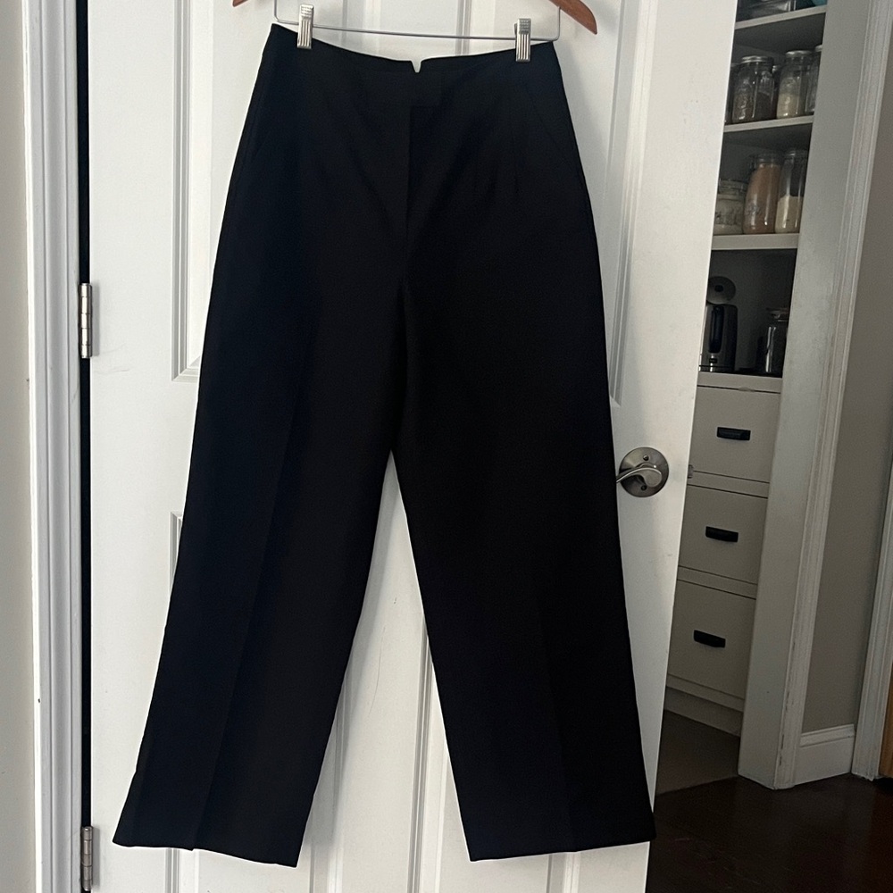 J Peterman High Rise Wide Leg 100% Cotton pants, Black Pleated Trousers Sz 8